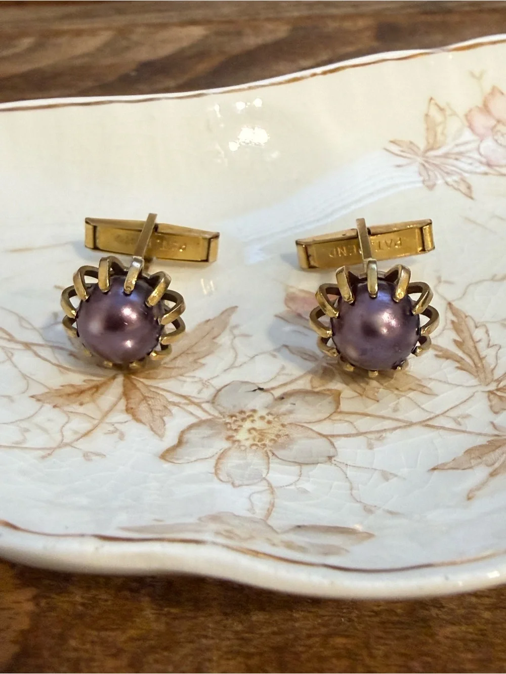 Vintage Purple Cabochon Gold-Tone Cufflinks
